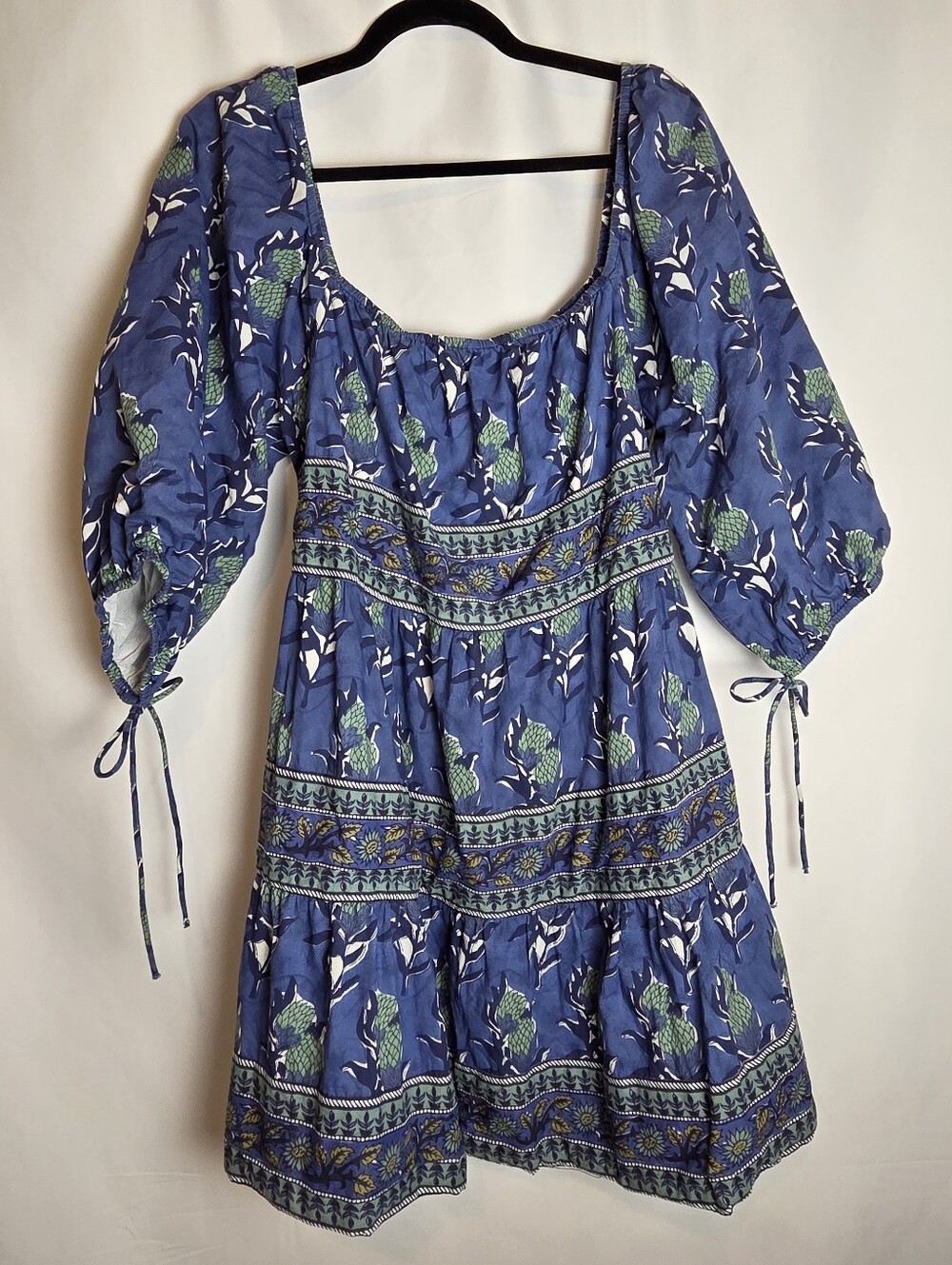 Victoria Dunn Sunflower Peasant Boho Dress in Cobalt Print